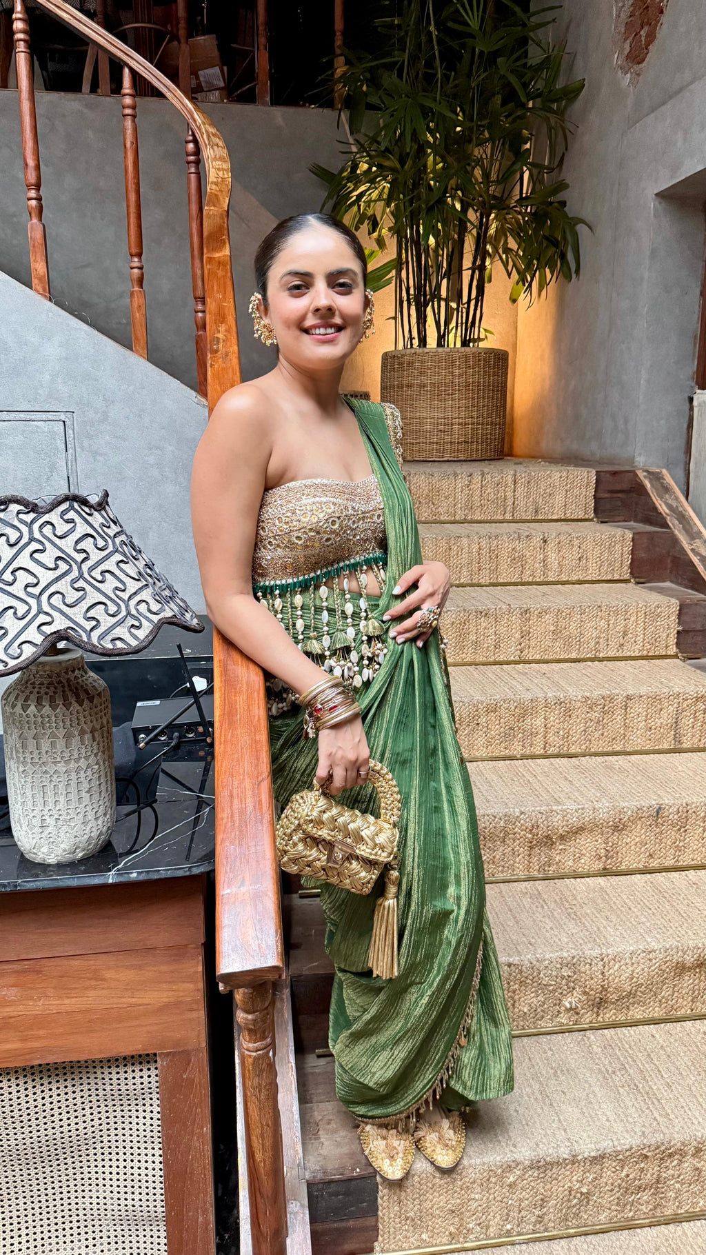 Gold bustier saree set