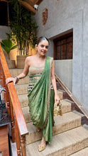 Load image into Gallery viewer, Gold bustier saree set
