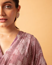 Load image into Gallery viewer, Rose pink (pre stitched) Printed Frill Sari + Embroidered Blouse
