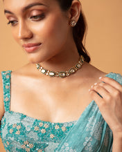 Load image into Gallery viewer, Teal (pre stitched)Printed Frill Sari + Embroidered Blouse
