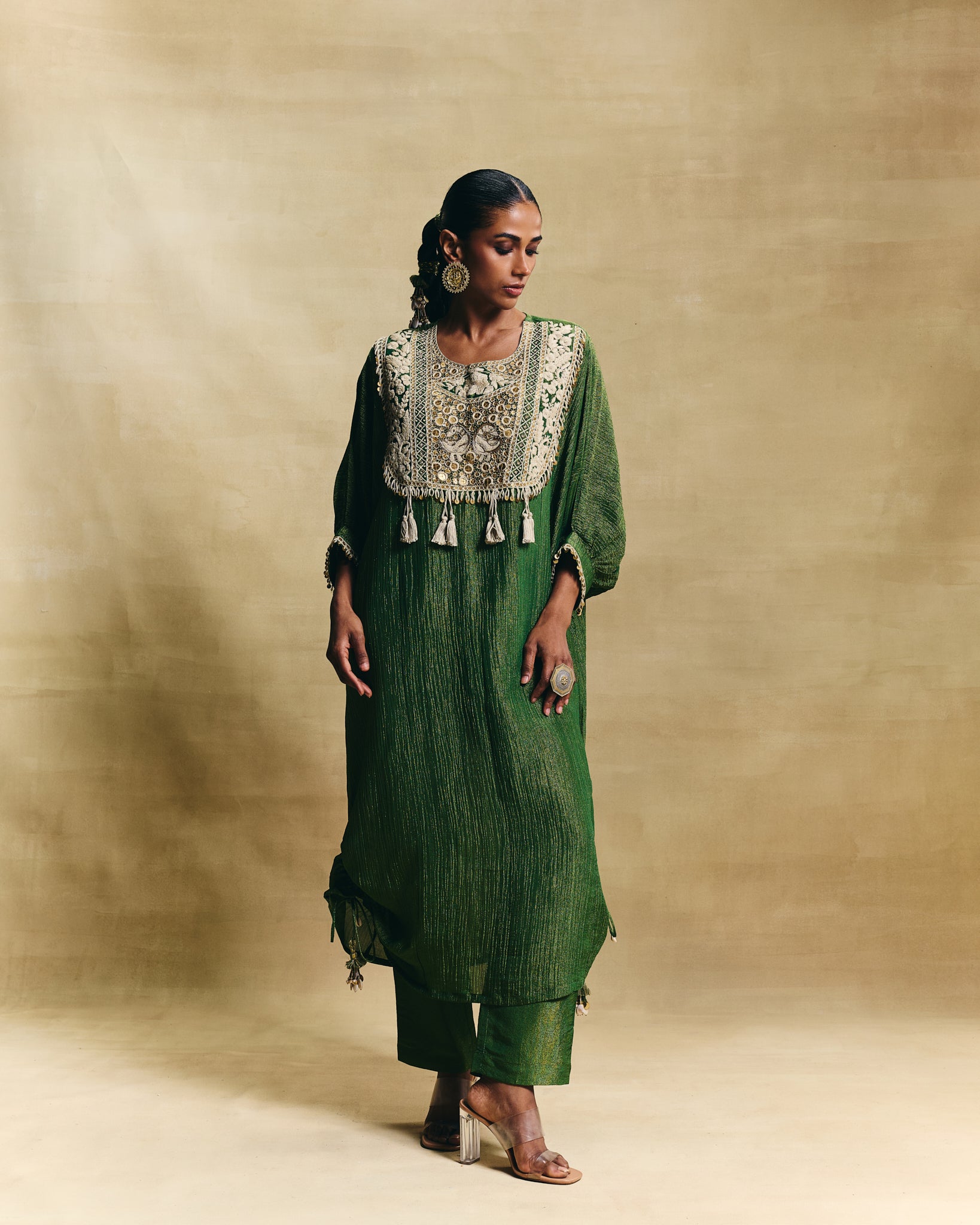 Green kaftan kurta set