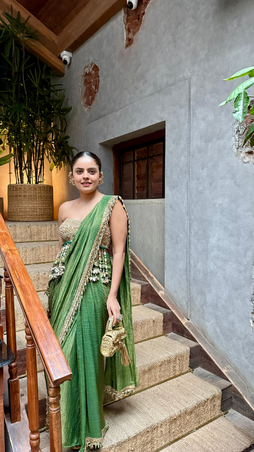 Gold bustier saree set
