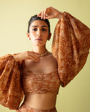 Load image into Gallery viewer, Brown Printed Lehenga + Crop Top
