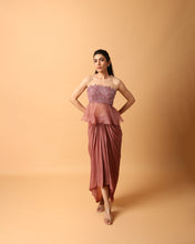 Load image into Gallery viewer, Rose Pink Peplum Top + Drape Skirt

