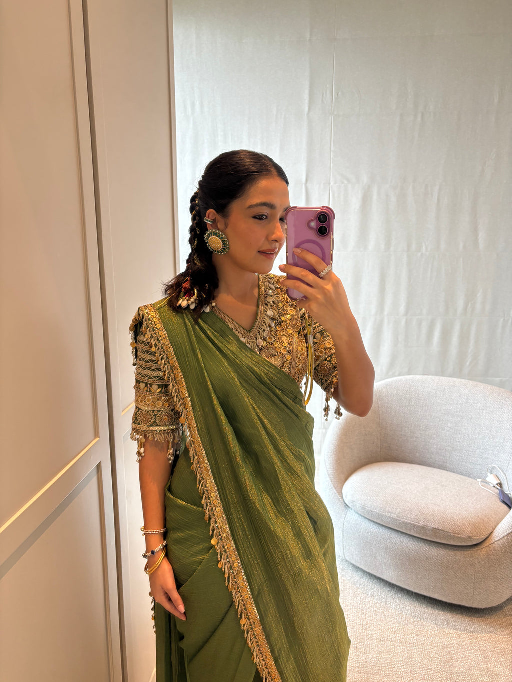 Gold corset style blouse-saree set