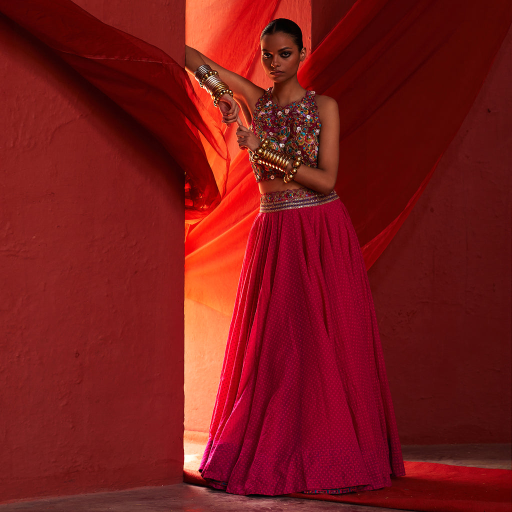 Pink Crop top & Lehenga