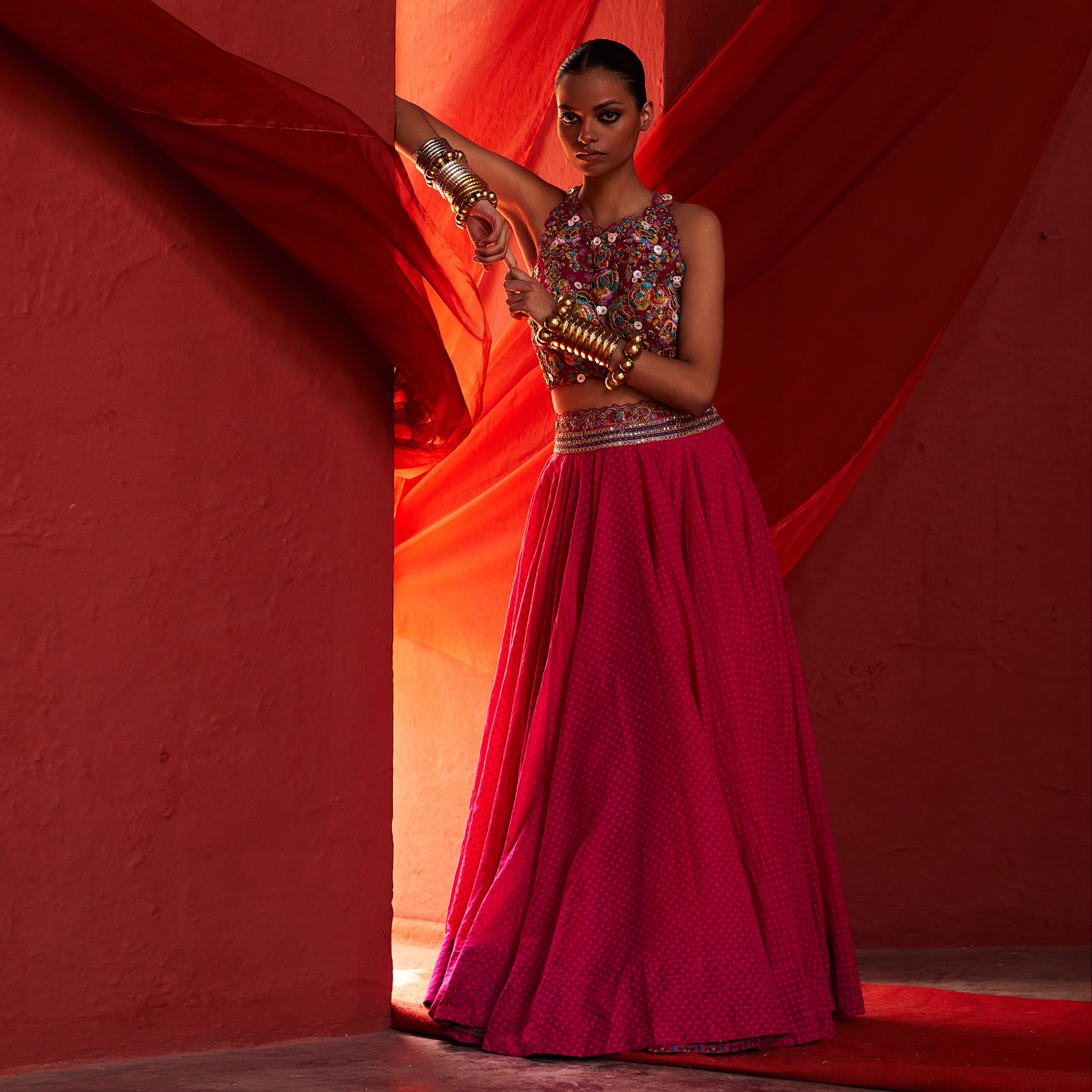 Pink Crop top & Lehenga