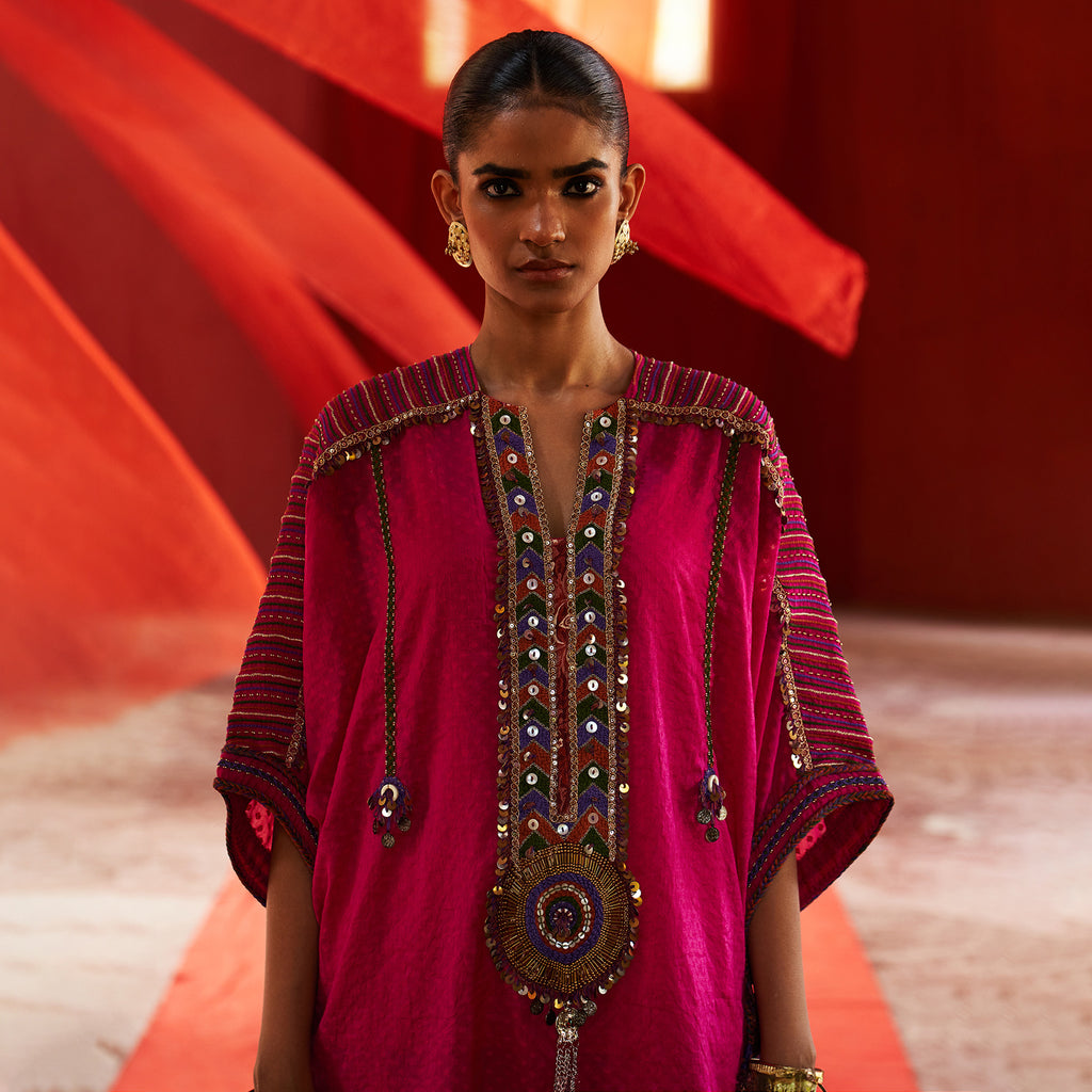 Pink Long Kaftan Kurta & Pants