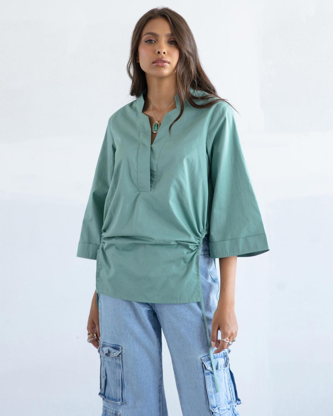 Teal Side Cut-Out Shirt
