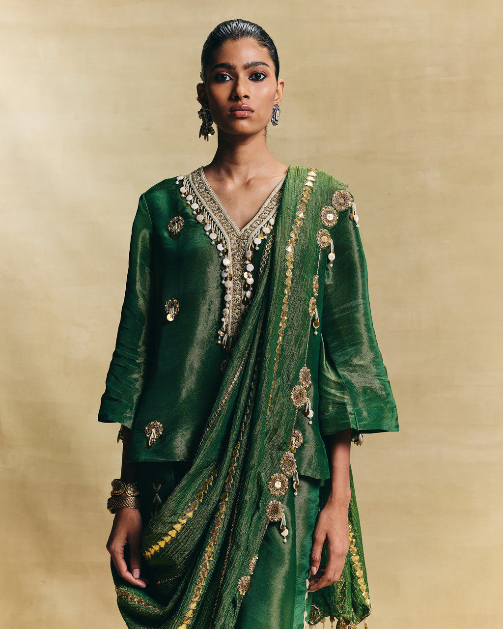 Shirt, low crotch & pre stitched dupatta set