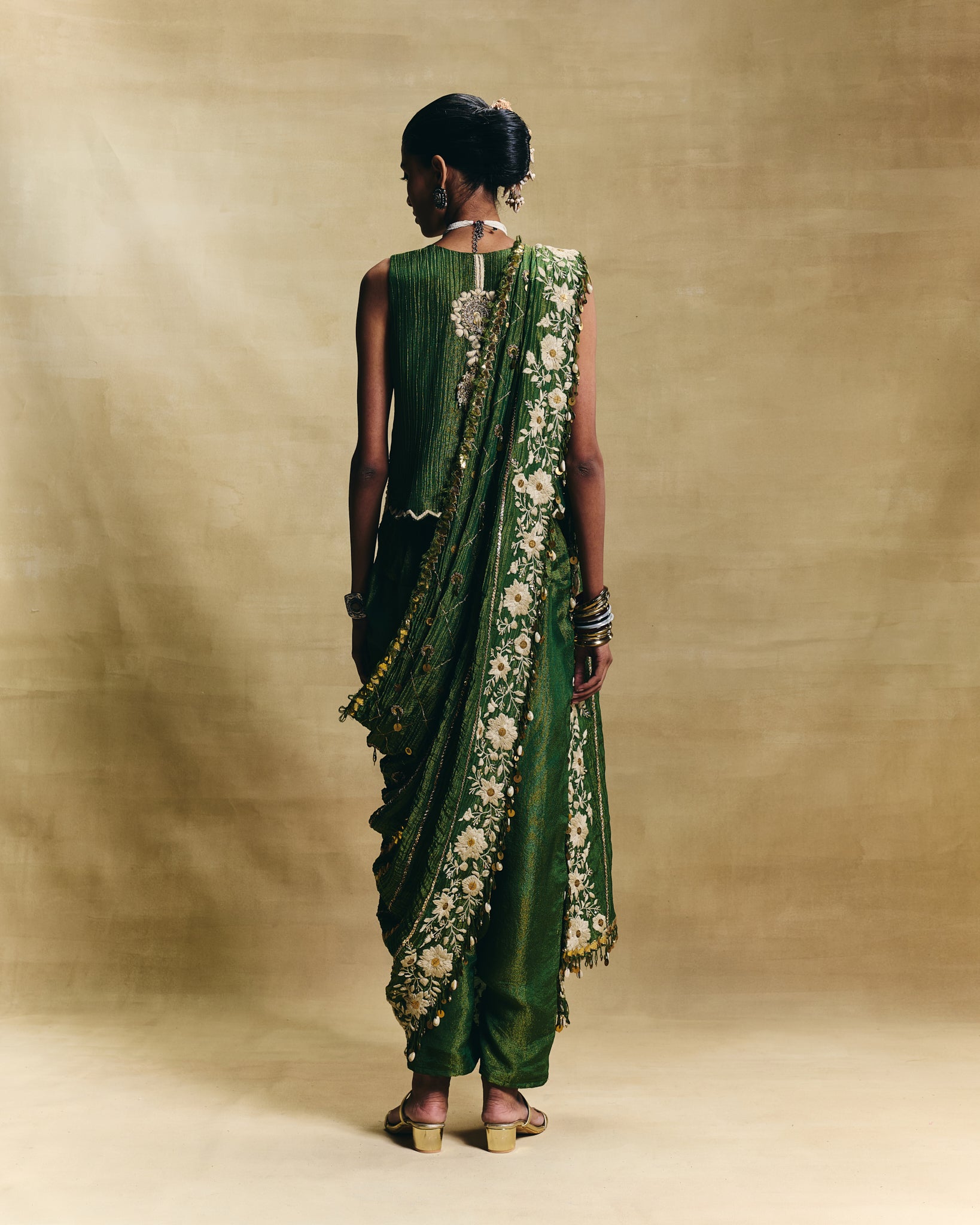 Green waistcoat saree set