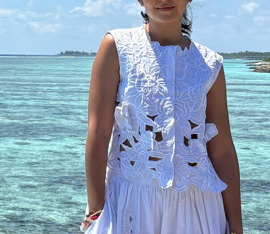 White cutwork top