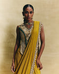 Mustard stitched saree