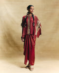 Red kaftan top & draped skirt