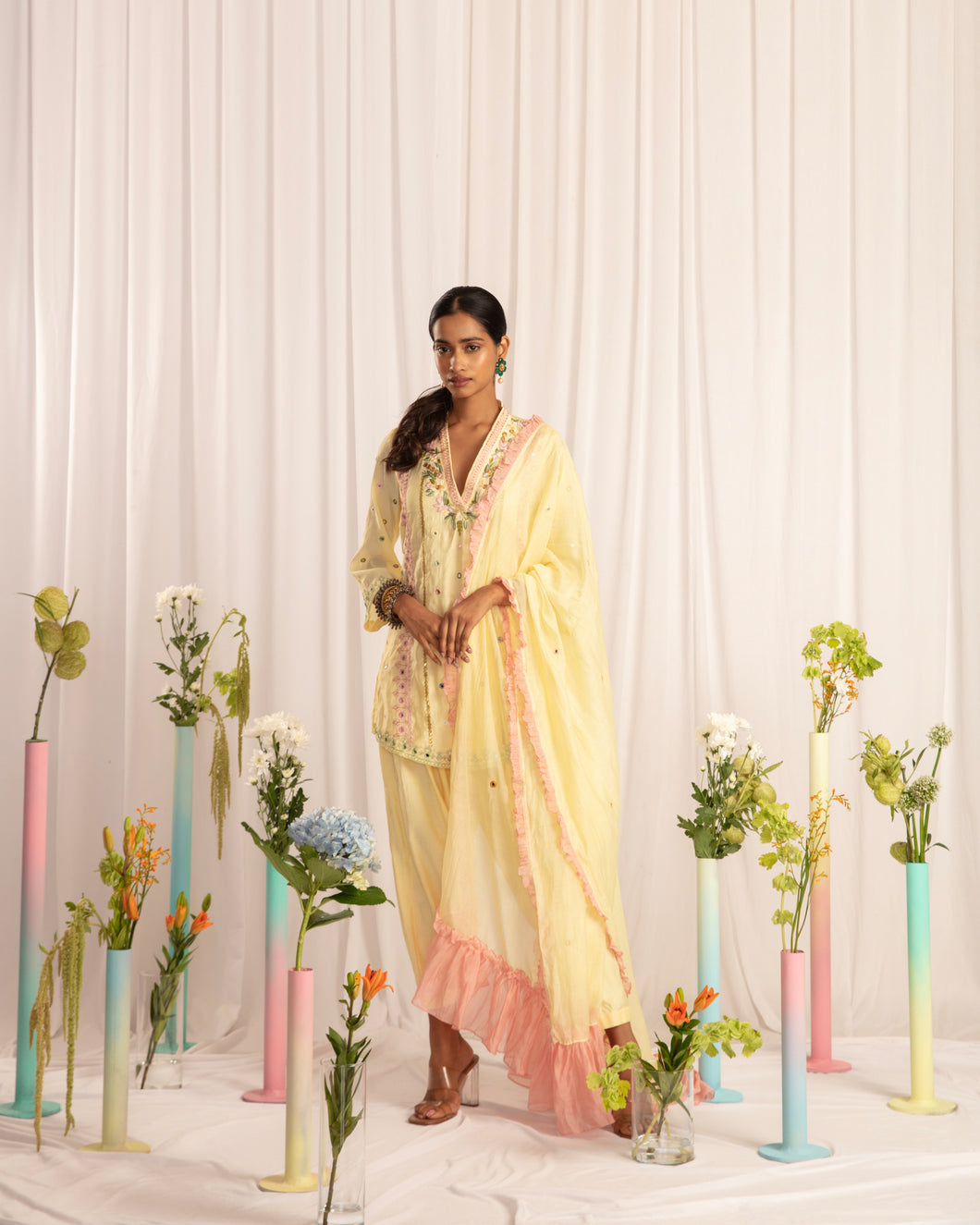 Yellow Short kurta + salwar + dupatta
