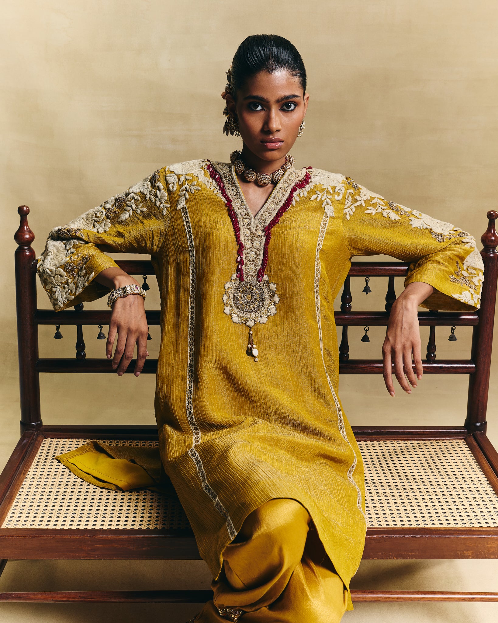 Mustard straight kurta set