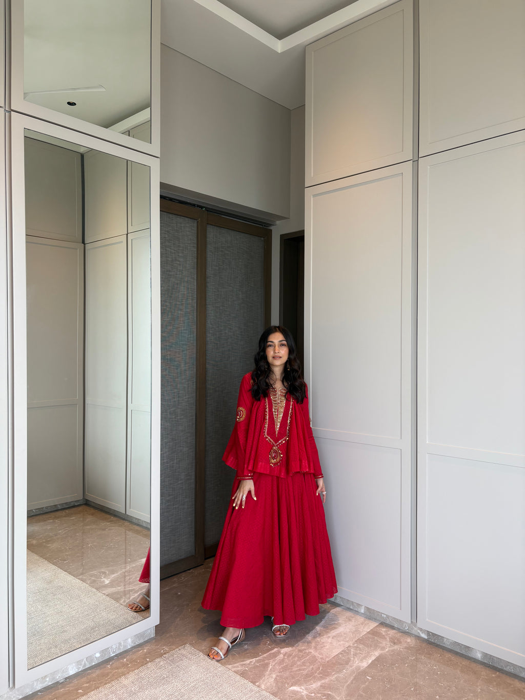 Red Peplum & Cropped Skirt
