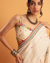 Load image into Gallery viewer, Beige draped saree - (with sleeveless blouse)
