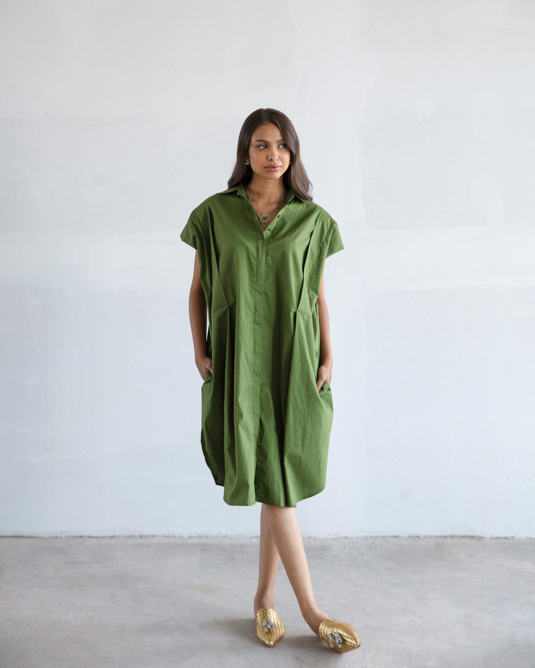 Green Pleated Dress