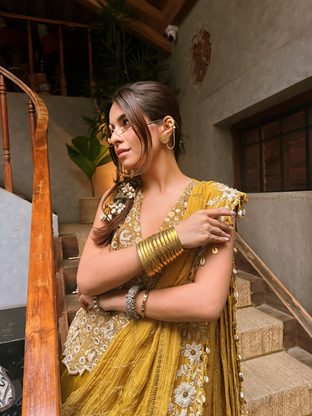 Mustard Waitcoast + Drape Skirt + Pre Stitched Dupatta