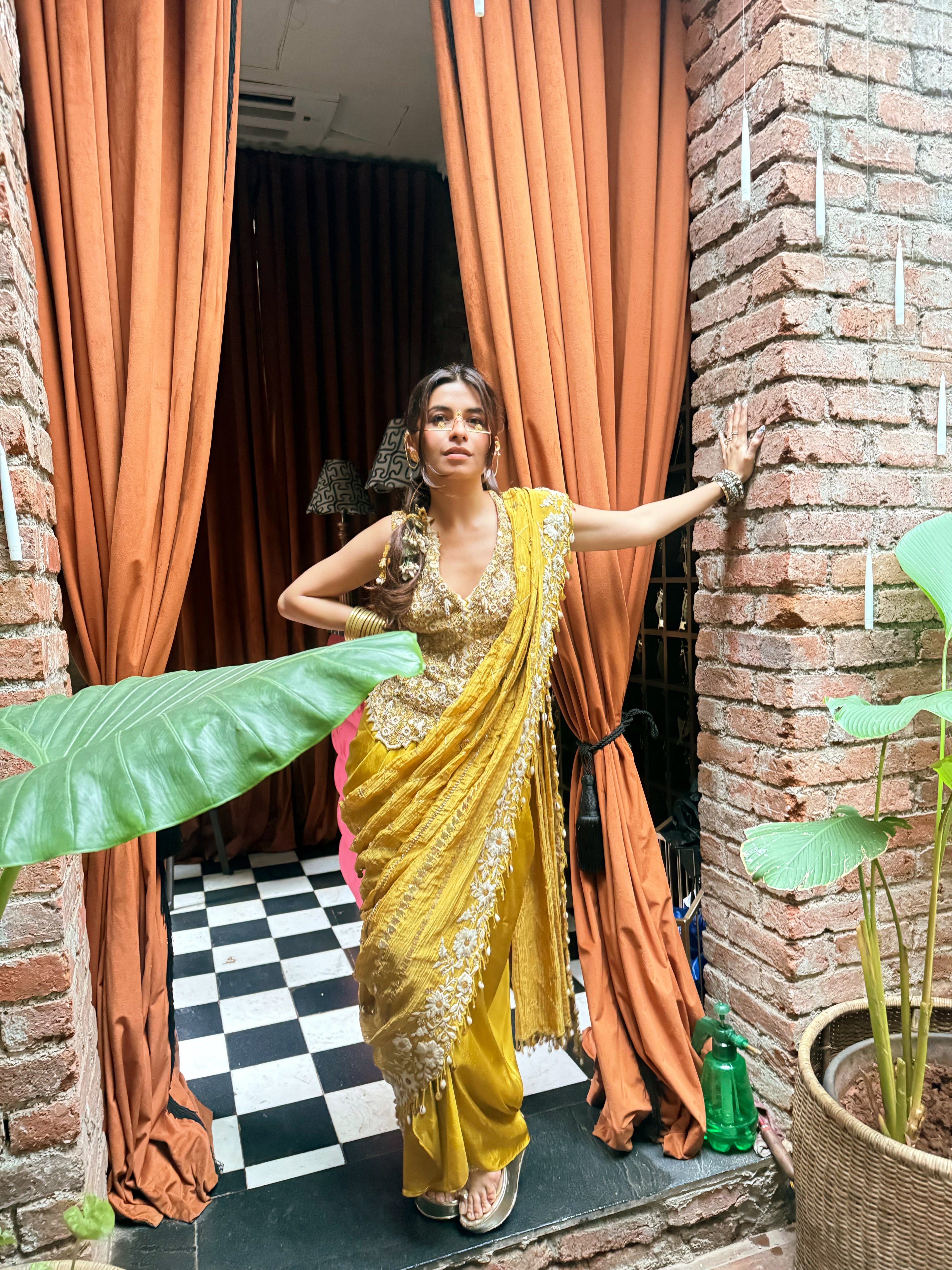 Mustard Waitcoast + Drape Skirt + Pre Stitched Dupatta