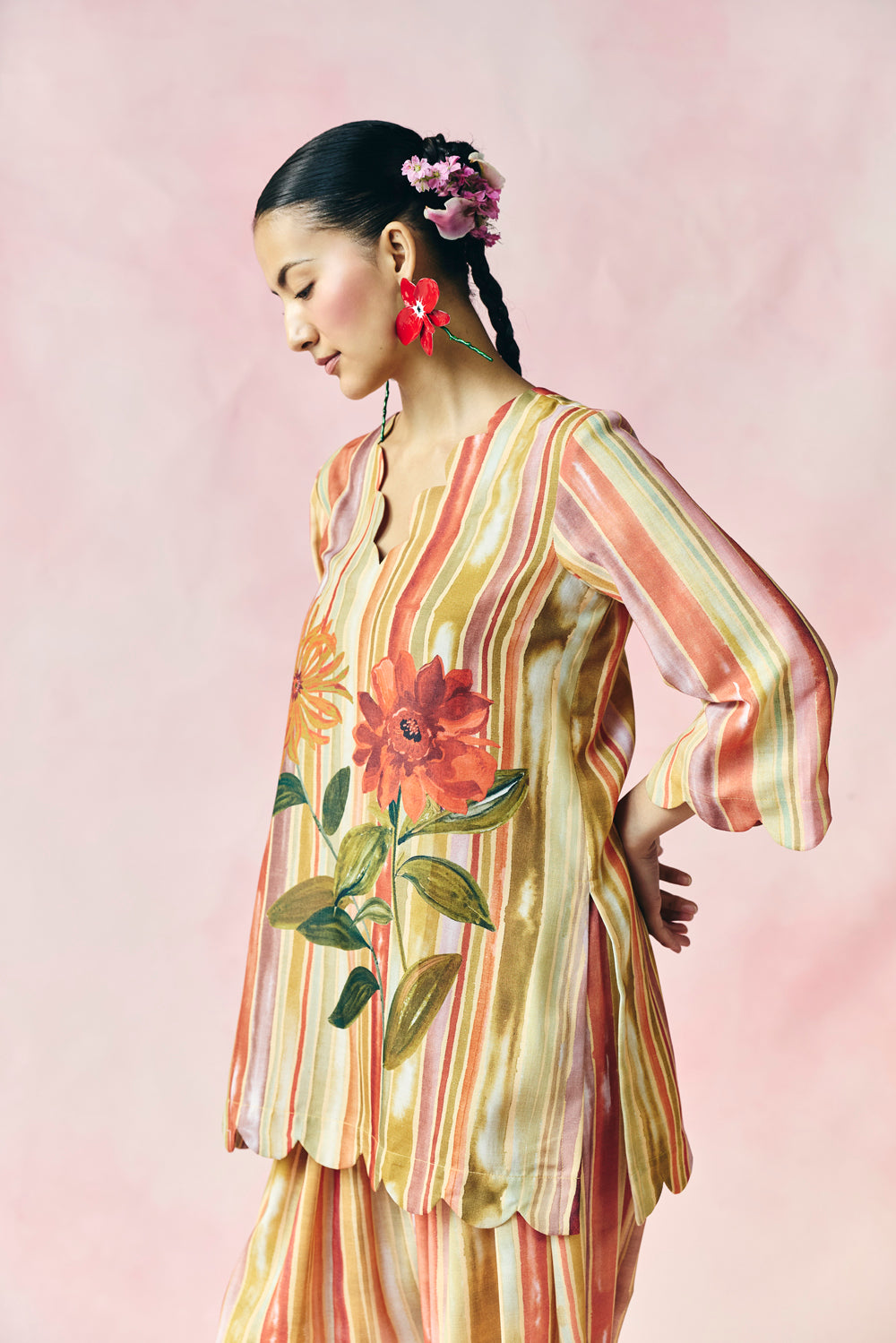Saffron Stripe Kurta Set