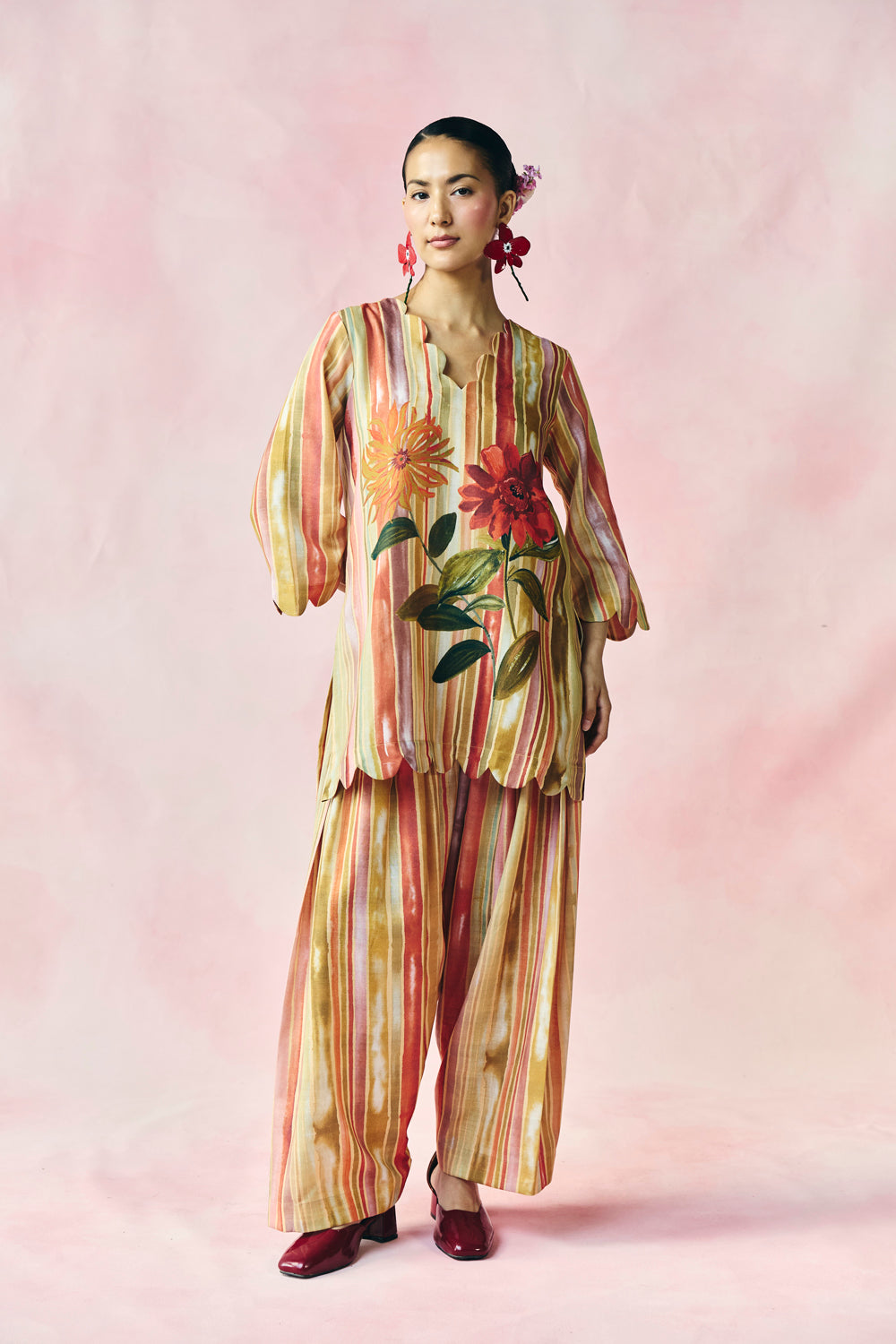 Saffron Stripe Kurta Set