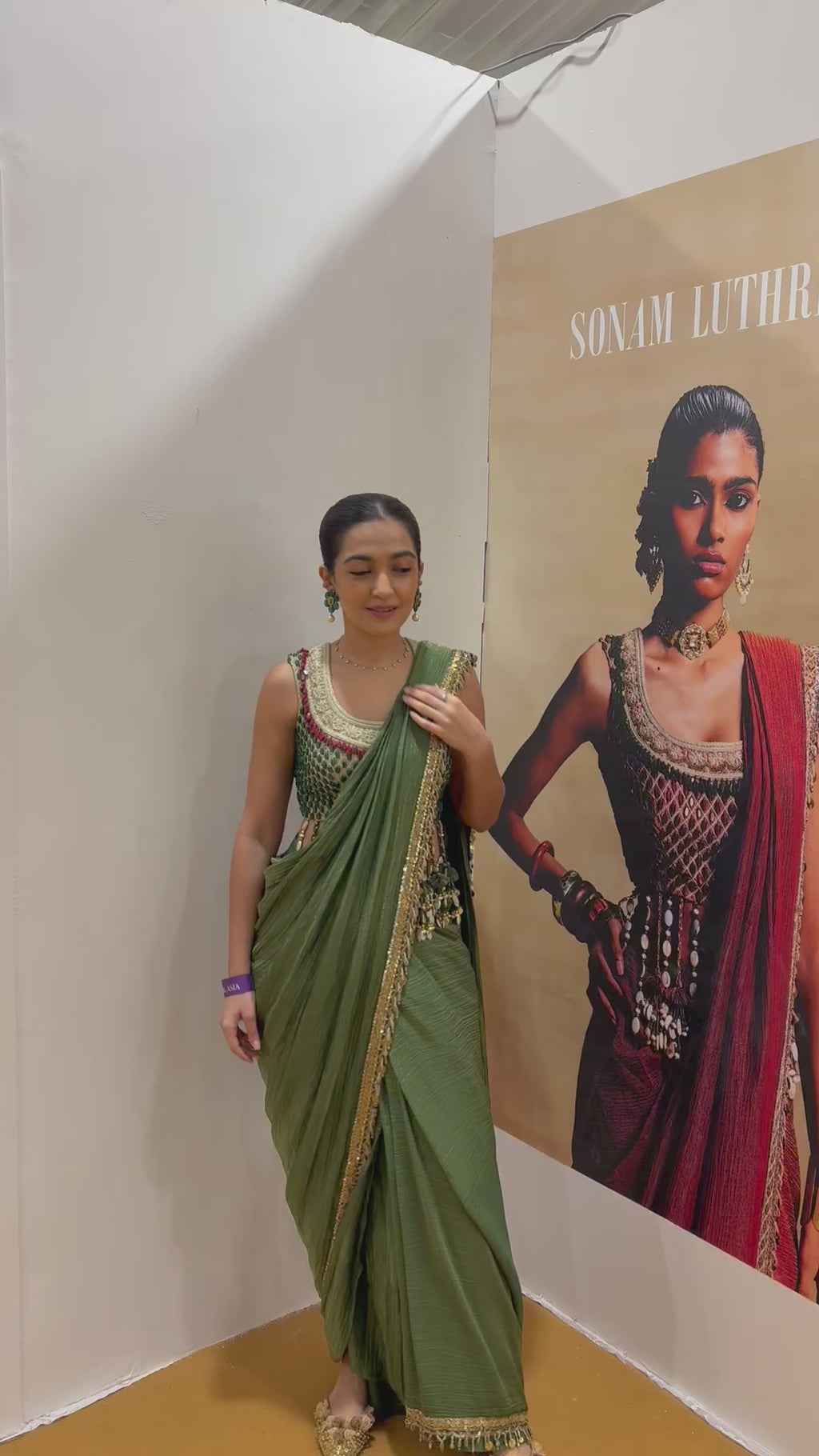 Green lovely blouse with stitched saree