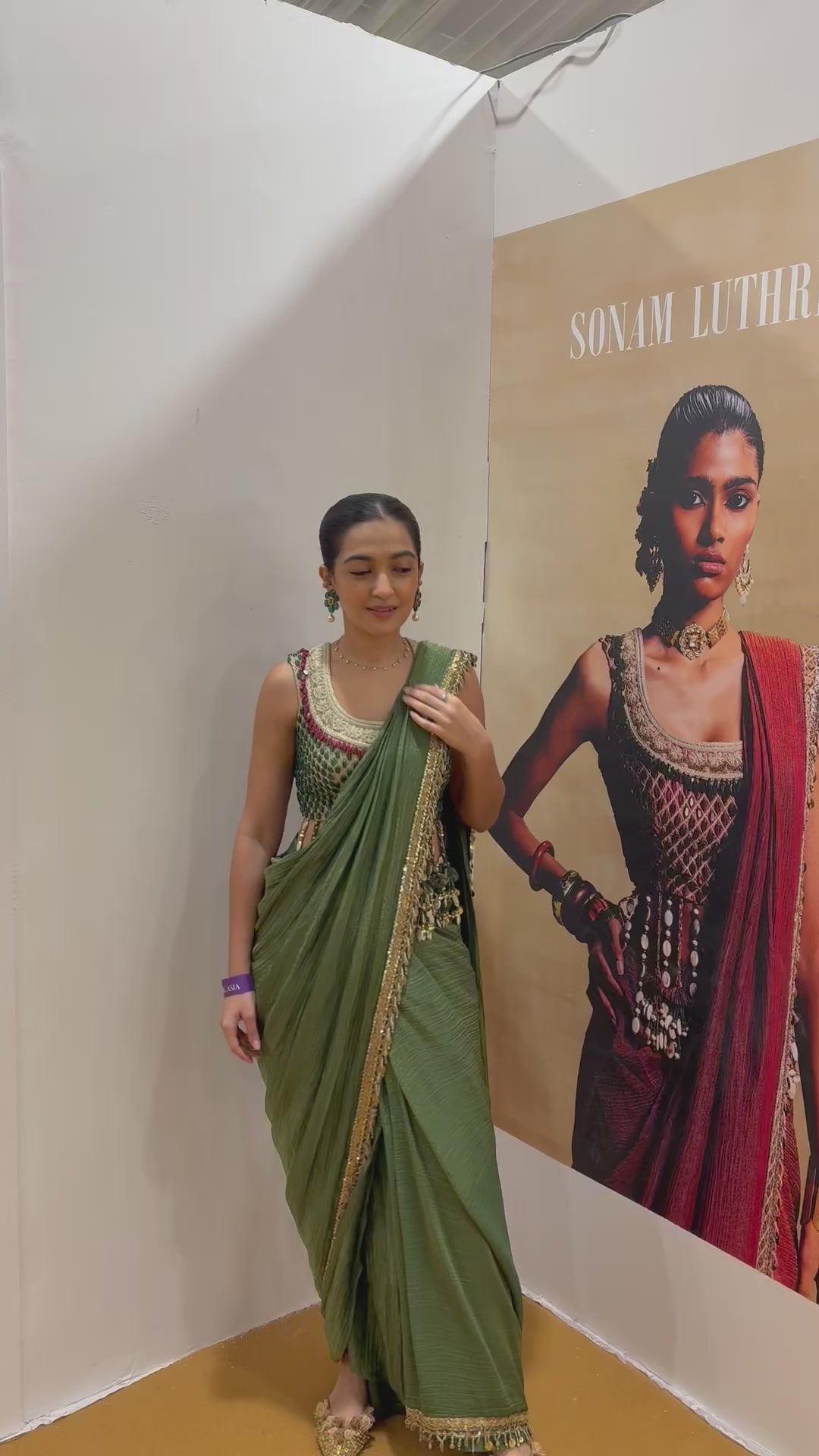 Green lovely blouse with stitched saree