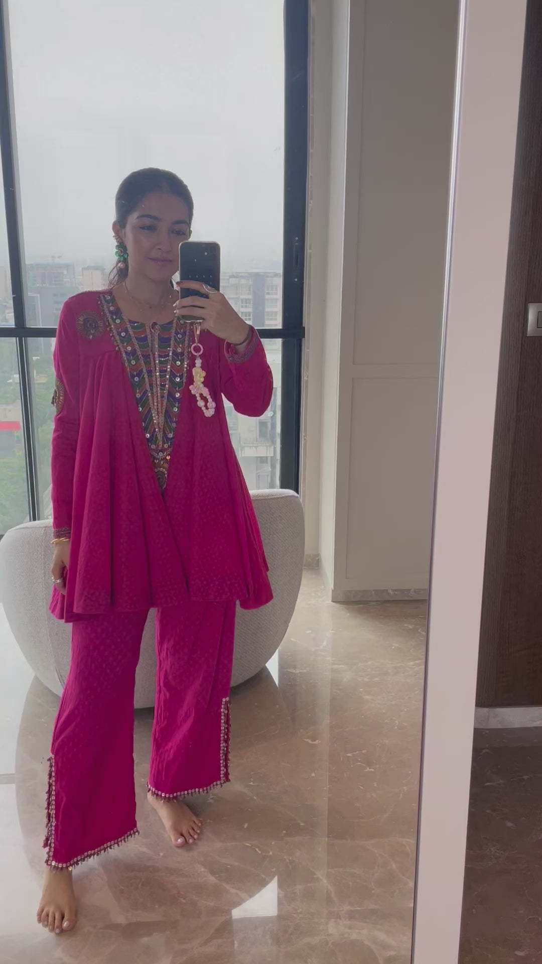 Pink Peplum Top & Slit Pants