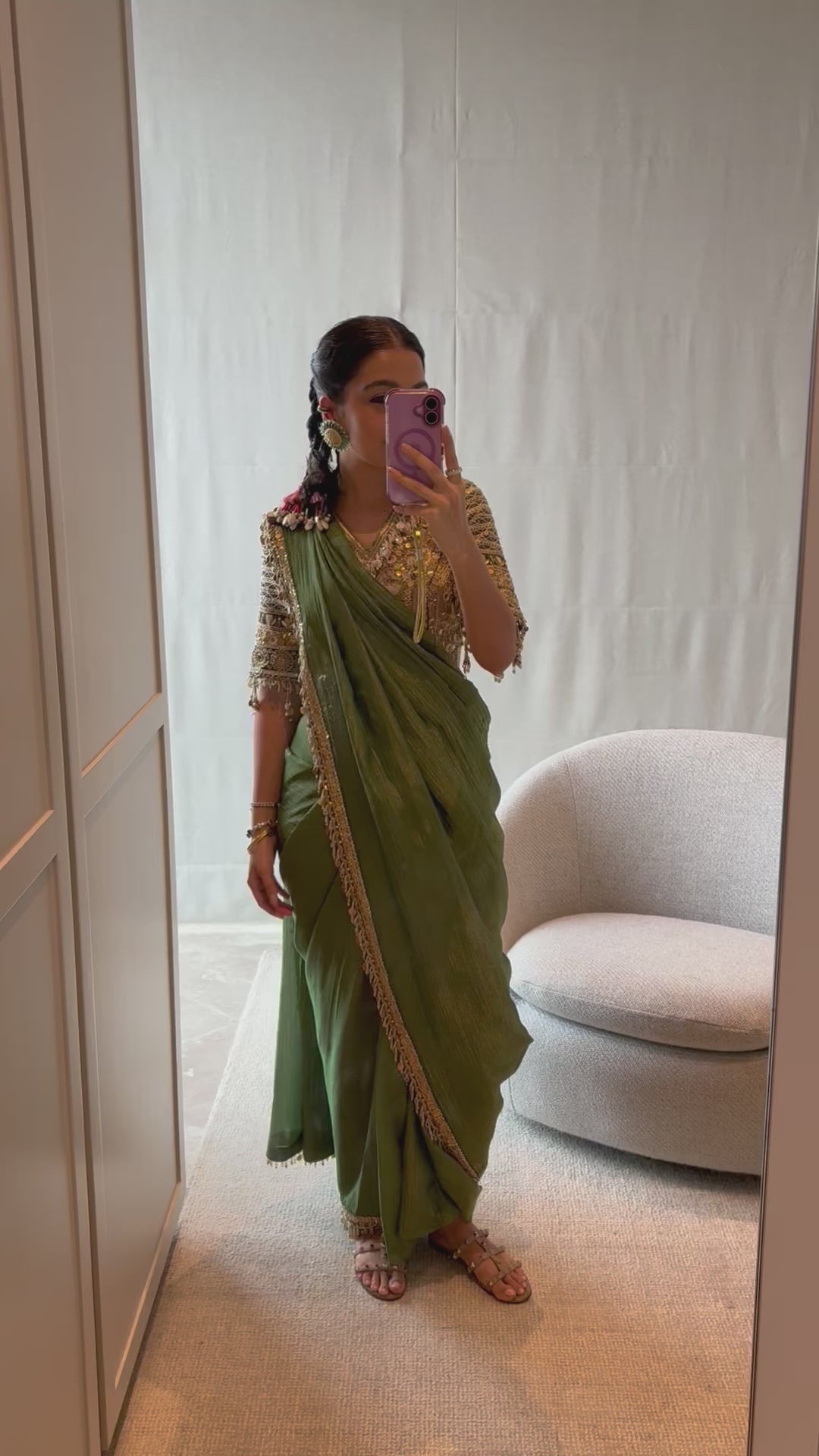 Gold corset style blouse-saree set