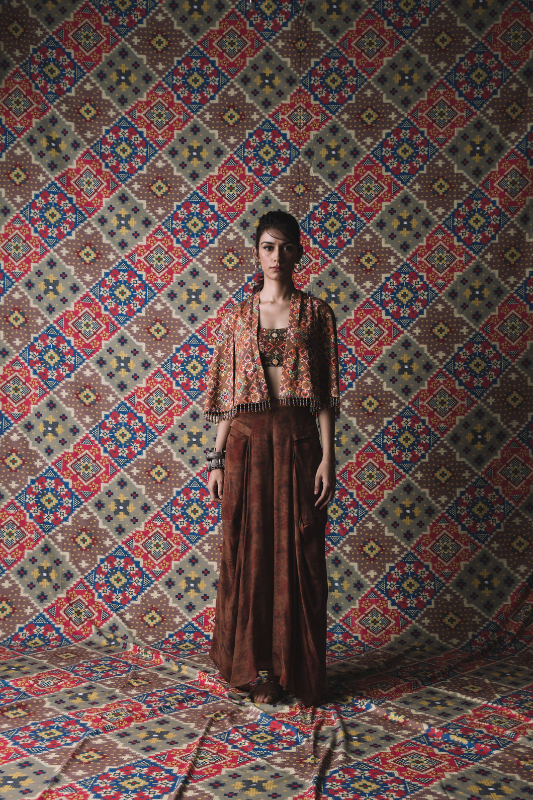 Brown - Gilet + Bustier + Draped Pants