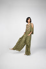 Load image into Gallery viewer, Green Bandhani Keyhole Top + Draped Pants
