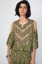 Load image into Gallery viewer, Green Bandhani Keyhole Top + Draped Pants
