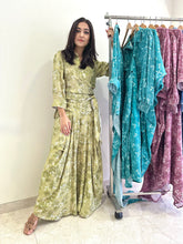 Load image into Gallery viewer, Green - Wrapover shirt + Draped pants
