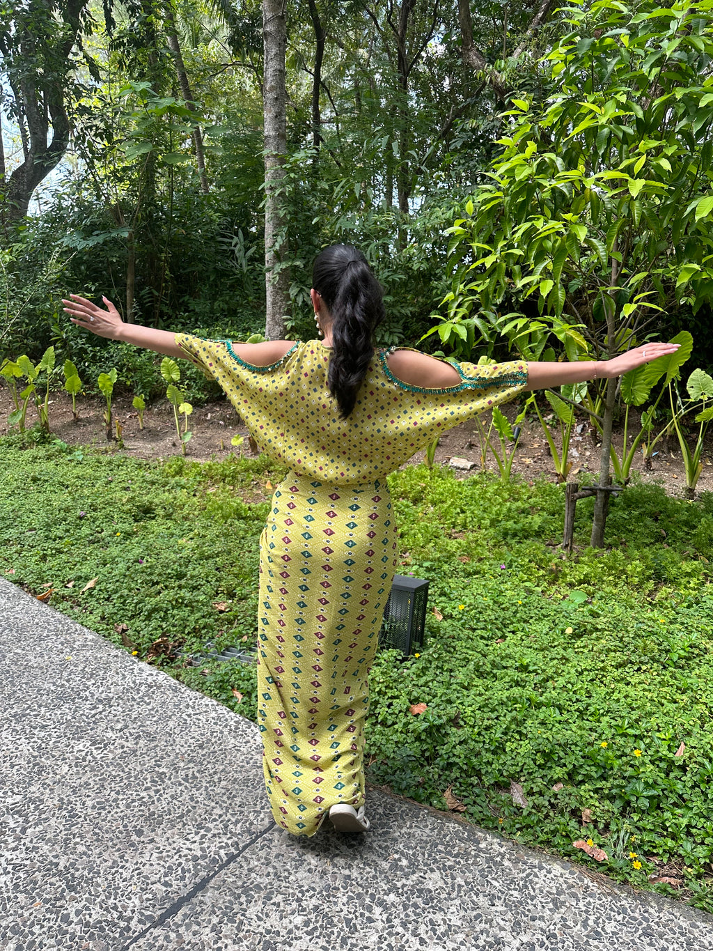 Shivani Outfit - Green cutout top & Draped Skirt