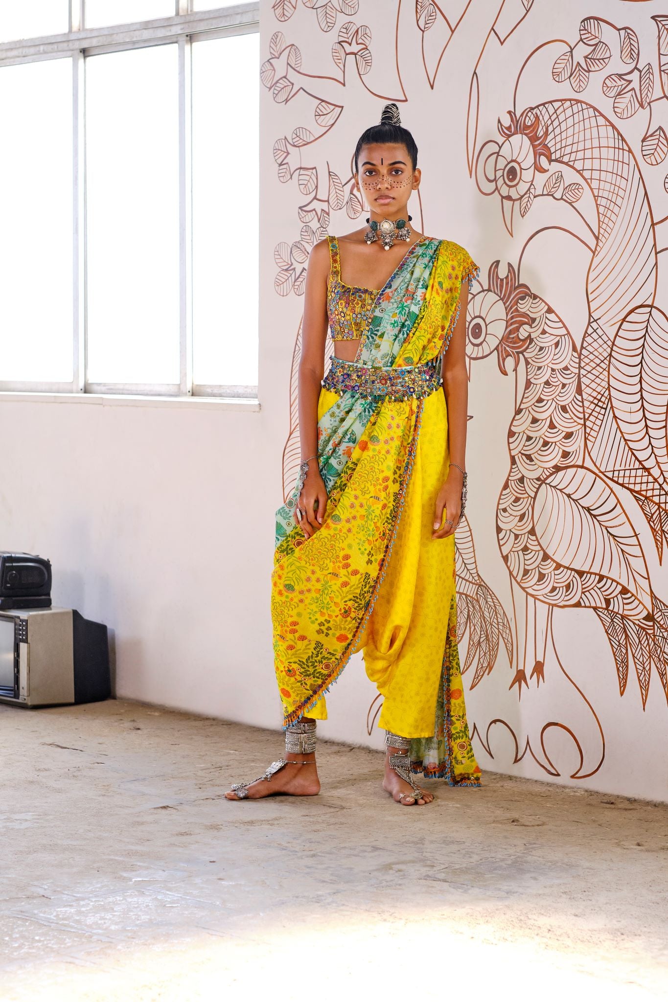 Buy Yellow Mouni Pant Saree by QBIK at Ogaan Online Shopping Site