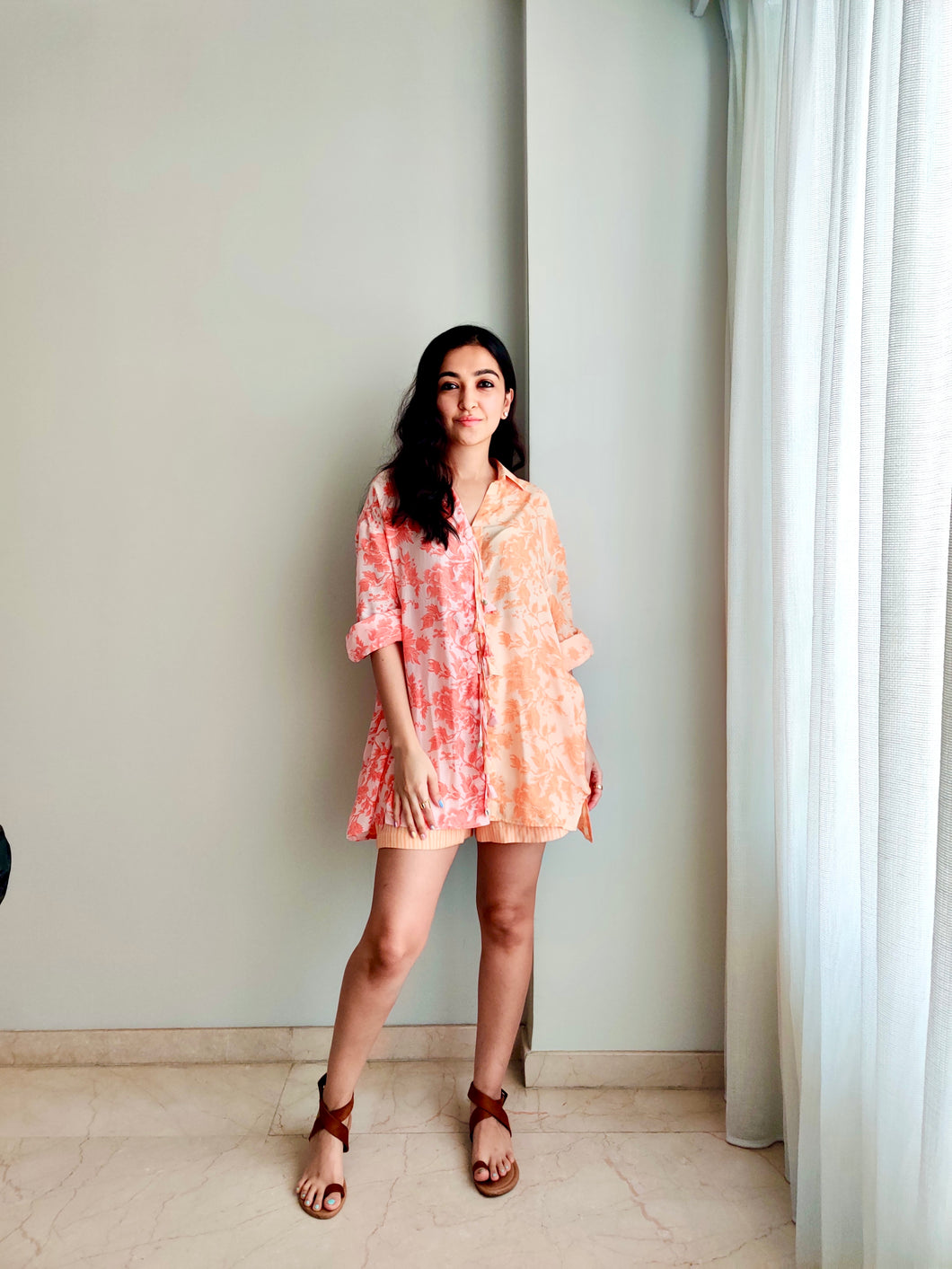 Shirt dress with shorts