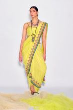 Load image into Gallery viewer, Lime Green Dhoti Sari
