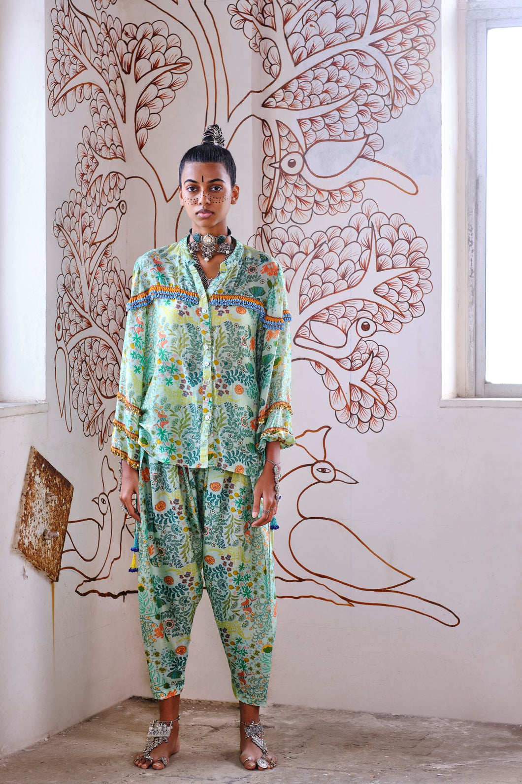 Shirt kurta + cropped salwar - Aqua