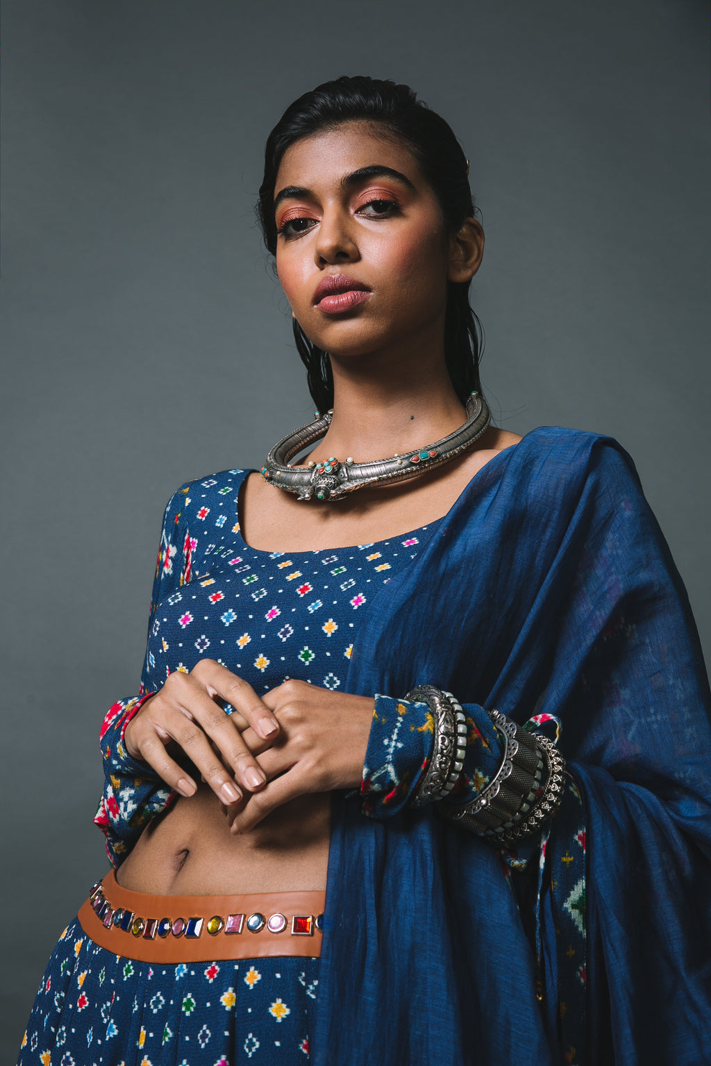 Blue Lehenga + Blouse + Dupatta