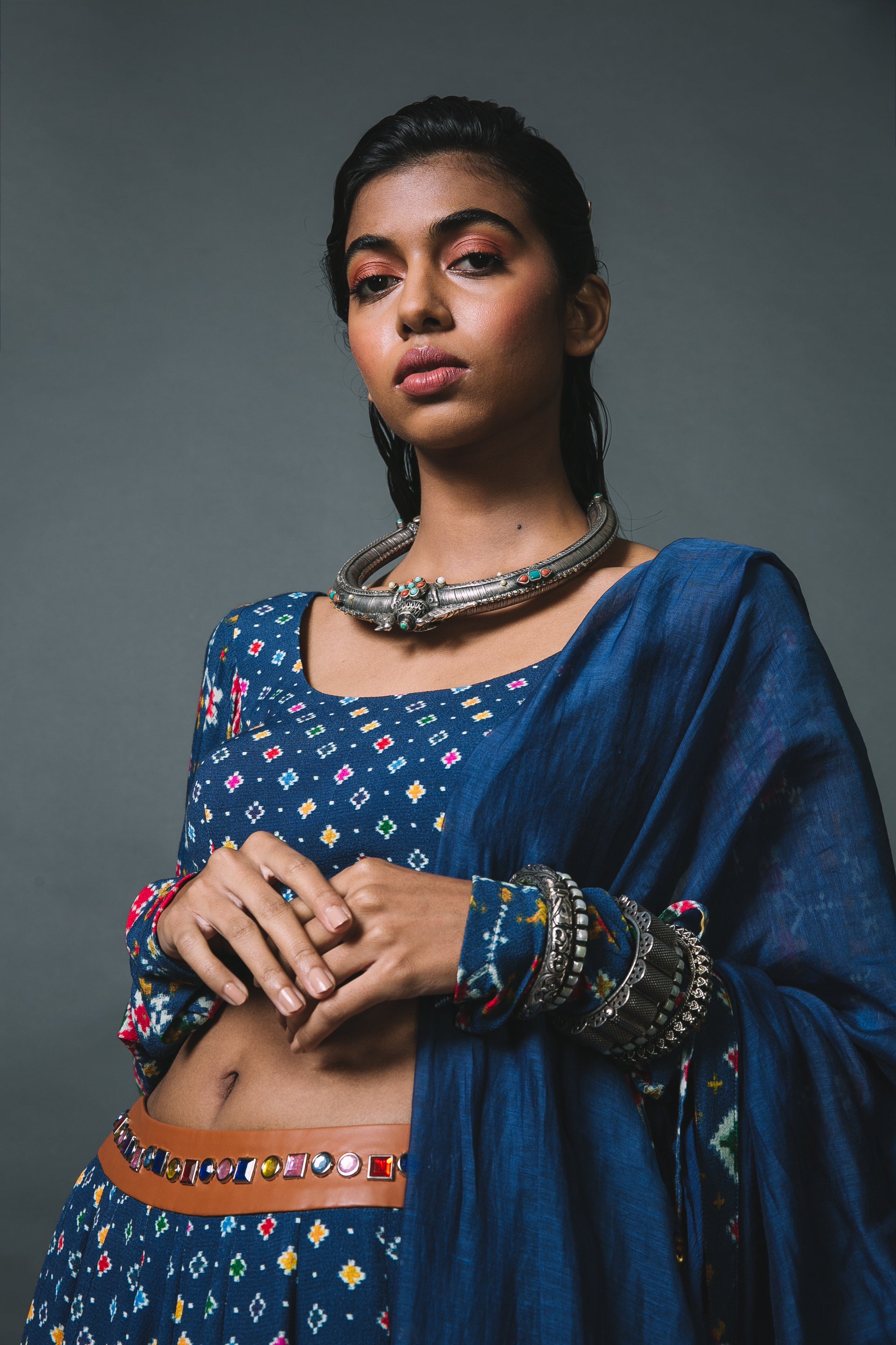Blue Lehenga + Blouse + Dupatta