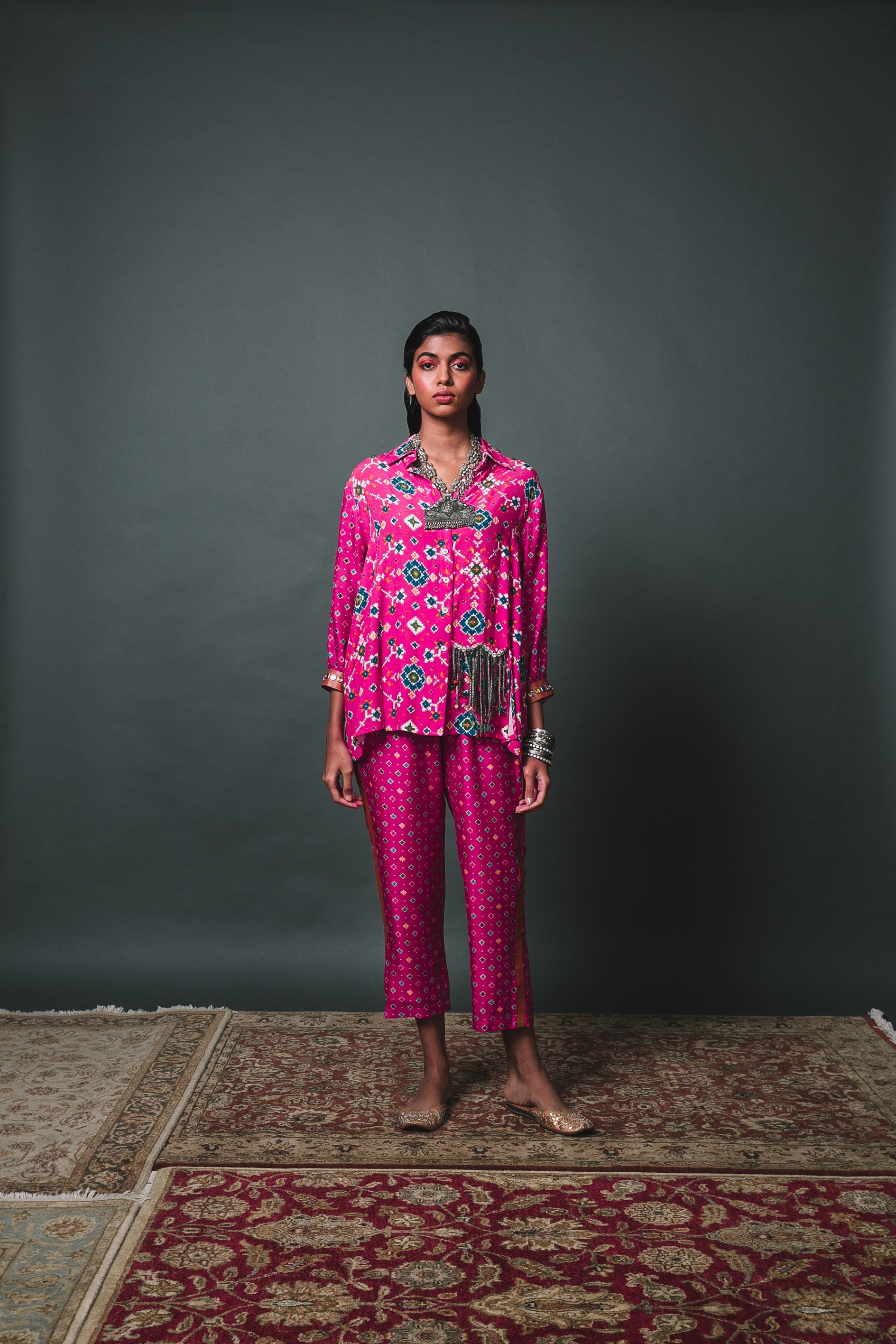 Pink Patola Shirt with pocket + Pants