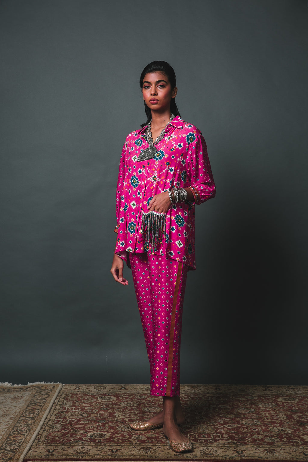 Pink Patola Shirt with pocket + Pants