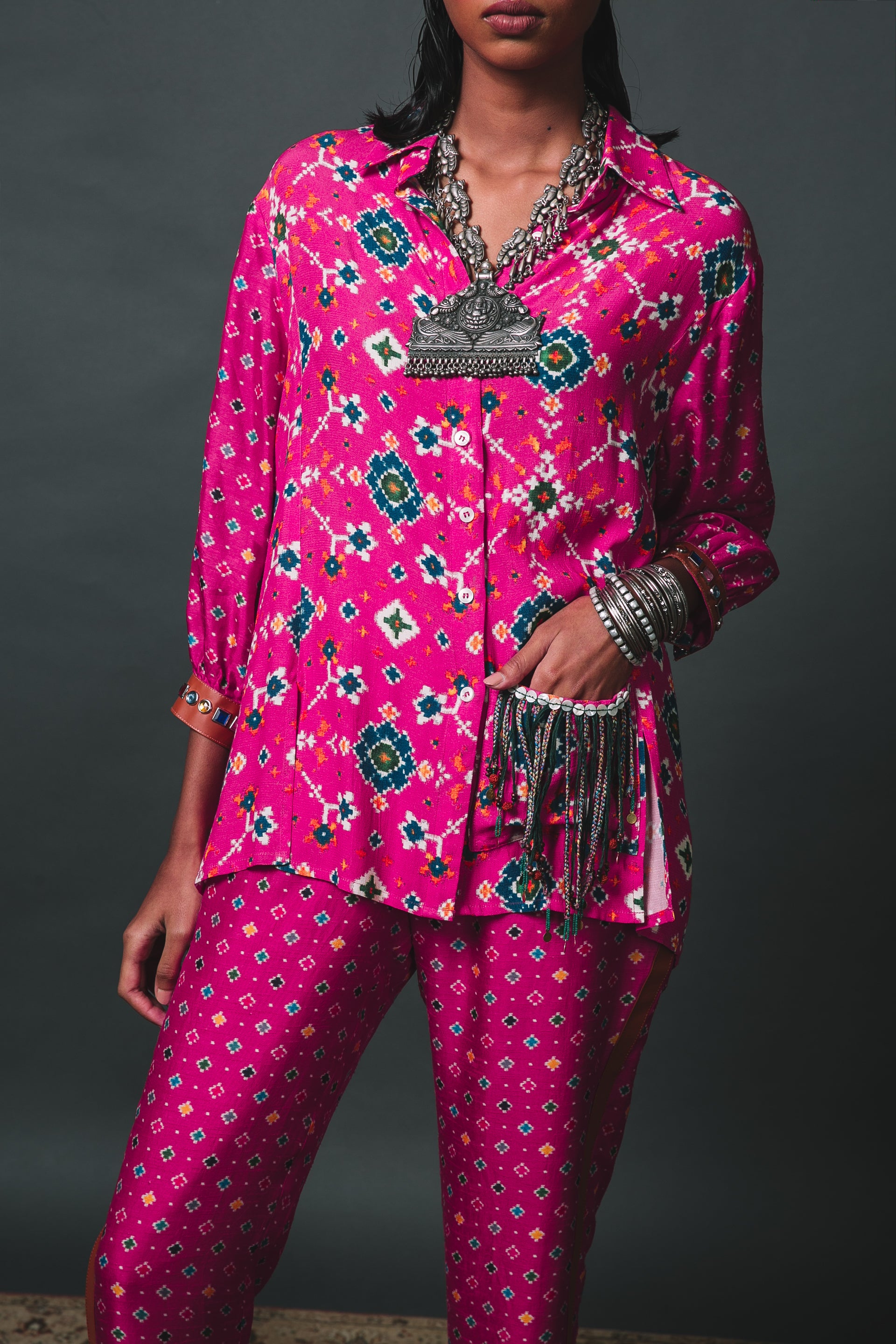 Pink Patola Shirt with pocket + Pants
