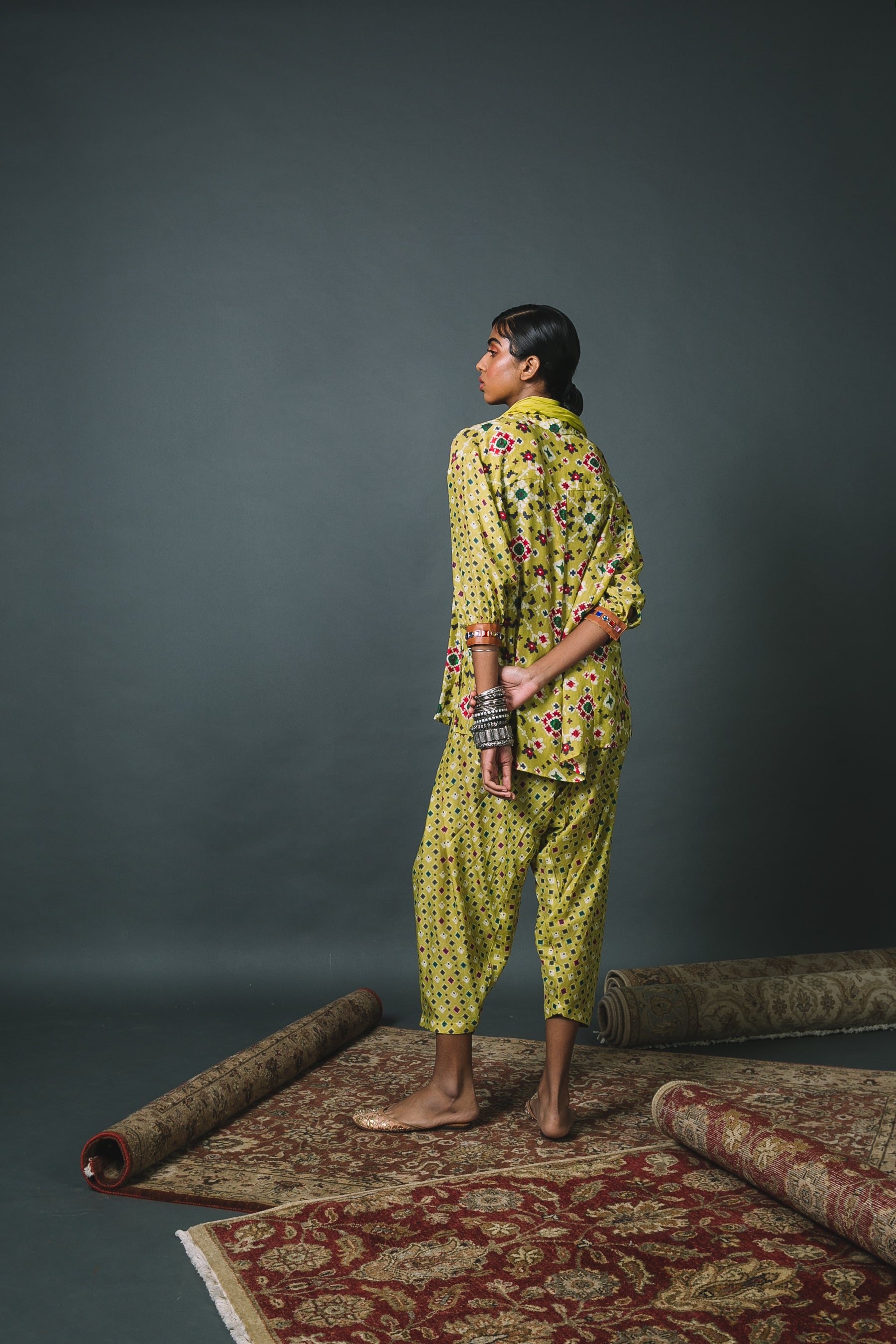 Green Patola Shirt + Cropped Salwar + Scarf