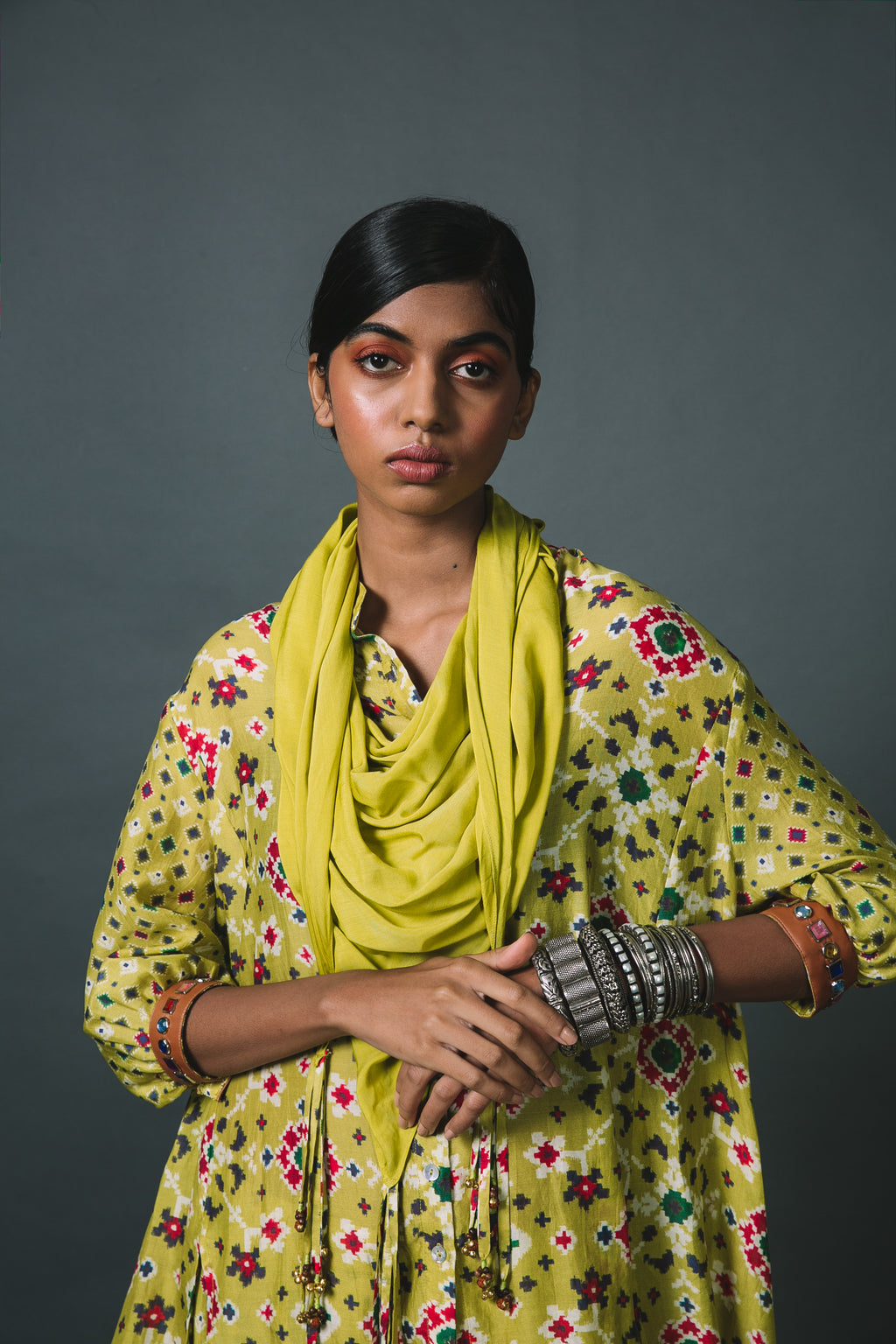 Green Patola Shirt + Cropped Salwar + Scarf