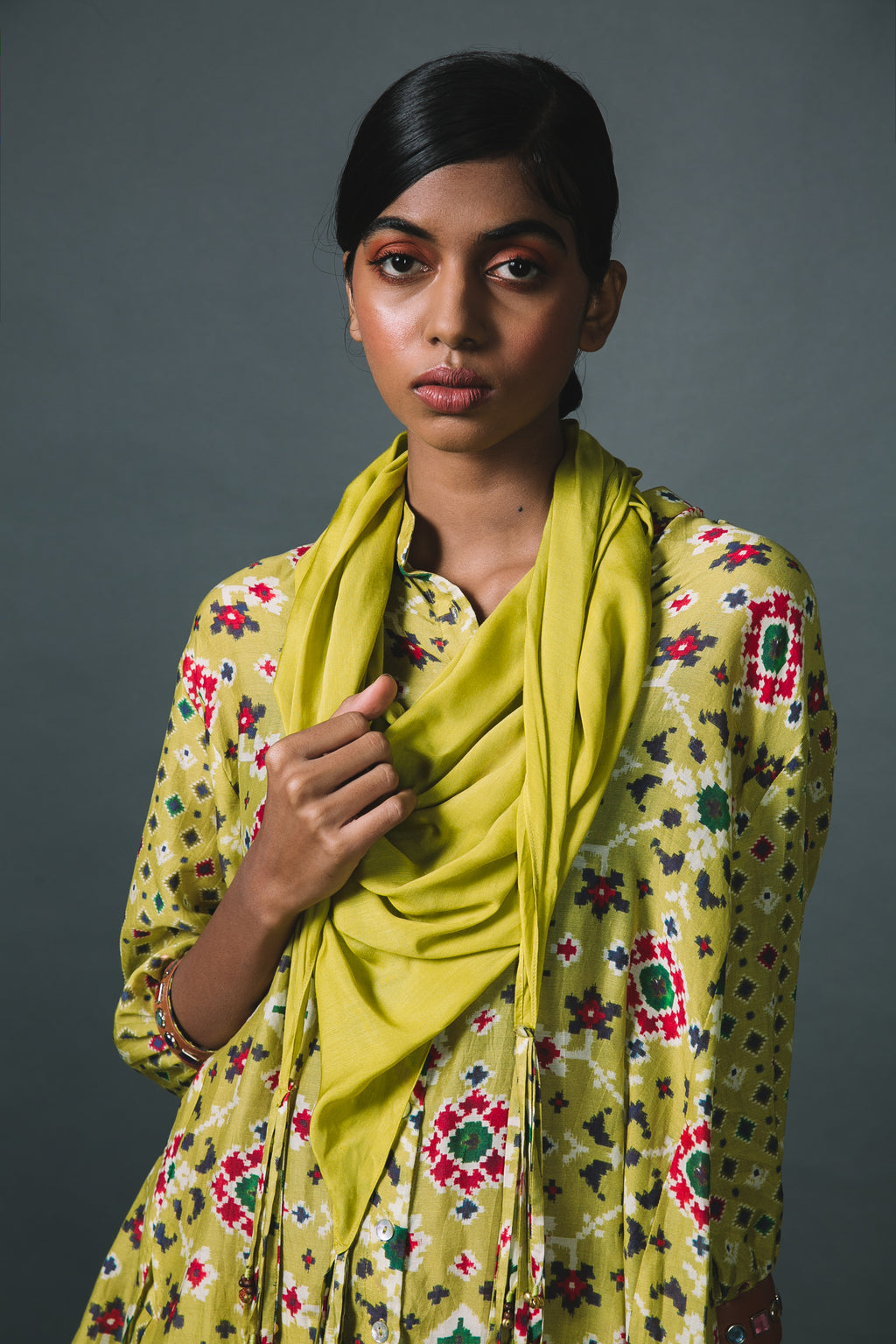 Green Patola Shirt + Cropped Salwar + Scarf