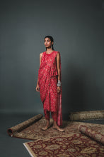 Load image into Gallery viewer, Red bandhani bias top + dhoti + Pre pleated dupatta
