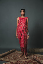 Load image into Gallery viewer, Red bandhani bias top + dhoti + Pre pleated dupatta
